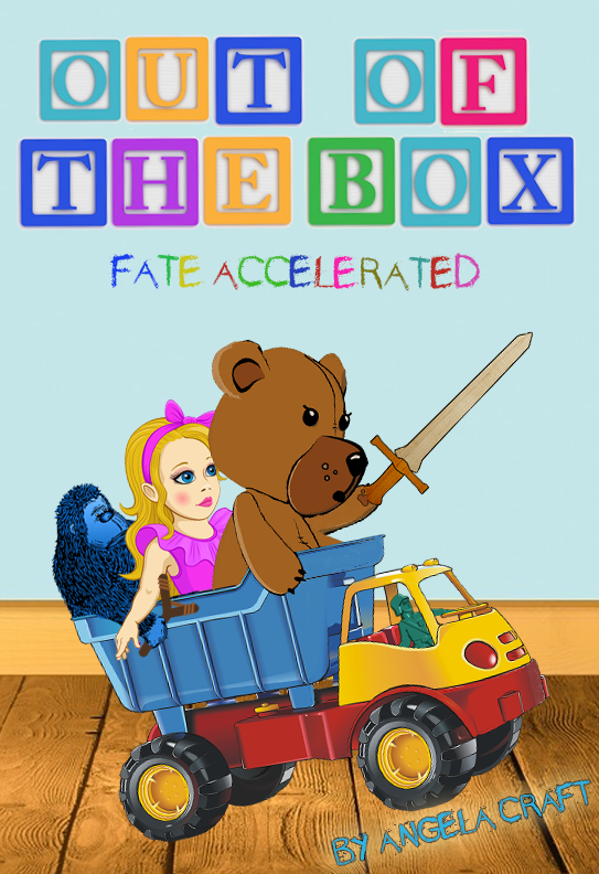Out of the Box Fate Accelerated supplement cover. A toy gorilla, fashion doll, and bear ride in the back of a dump truck, driven by a green army guy. The bear looks particularly fierce, wielding a wooden sword.